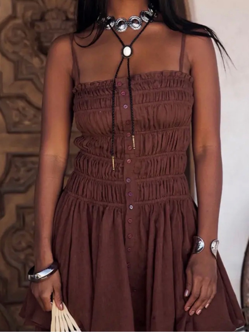 12th Tribe NWT Indie Mocha Smocked Mini Dress